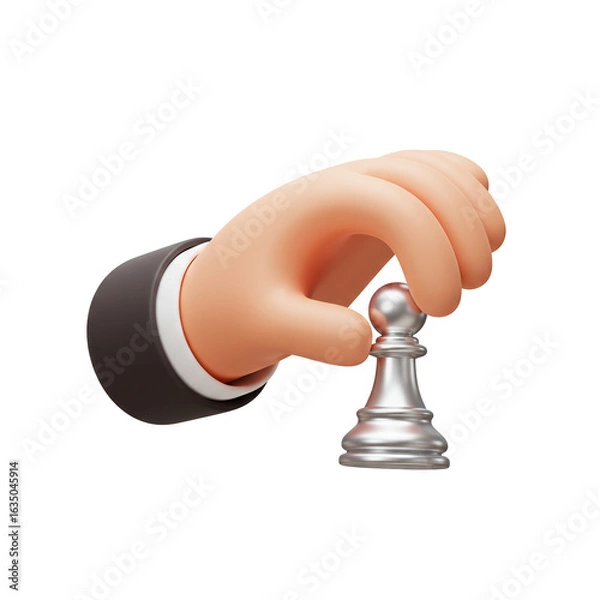 Fototapeta 3D illustration Hand holding silver pawn chess piece on Transparent Background