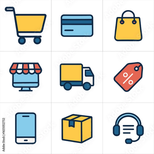 Obraz Flat Shopping Icons Vector Set – E-commerce, Delivery, Payment, Store, Support