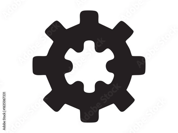 Fototapeta Black silhouette of gear, isolated on white background. concept of mechanical, engineering, problem solving, icon, logo, industrial design element.