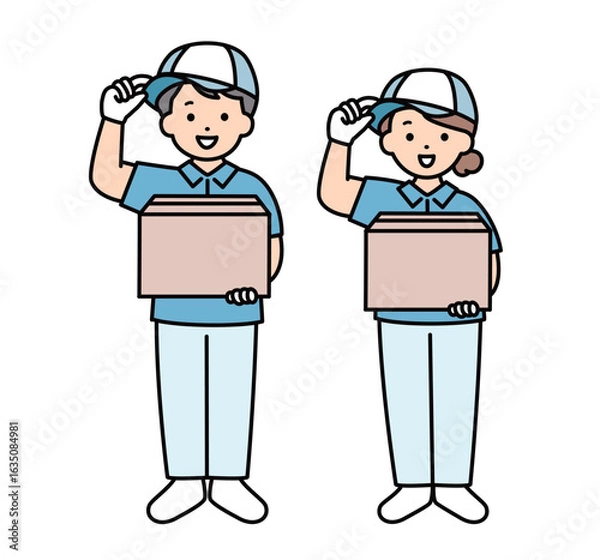 Obraz 引越し業者　配送　配達　スタッフ　業者　男女　全身　イラスト素材