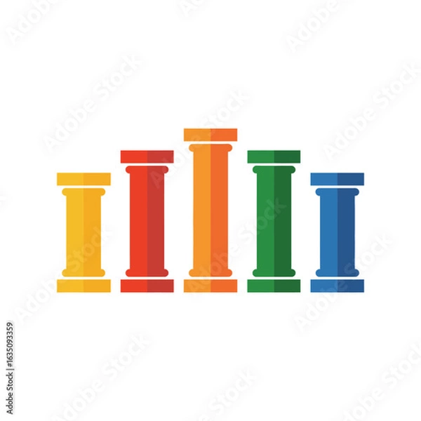 Fototapeta Colorful pillars standing in a row against a white background