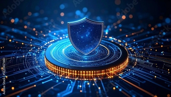 Obraz Digital shield atop glowing data platform