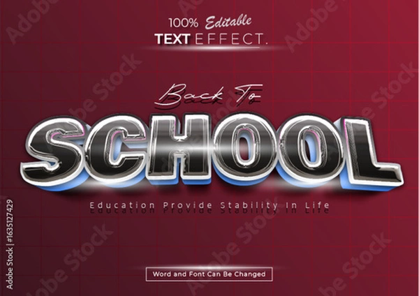 Fototapeta Back To School 3d modern text style effect editable. Text template banner or poster design.	