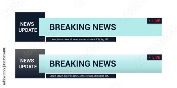 Fototapeta Collection of TV lower third templates, including banners and bars for news, sports, streaming, and broadcasting, ideal for video editing projects.