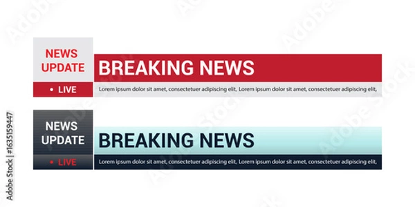 Fototapeta Collection of TV lower third templates, including banners and bars for news, sports, streaming, and broadcasting, ideal for video editing projects.