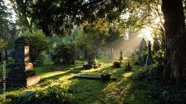 Obraz Sunbeams Illuminate Tranquil Cemetery