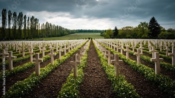 Obraz Rows of Crosses in a Military Cemetery