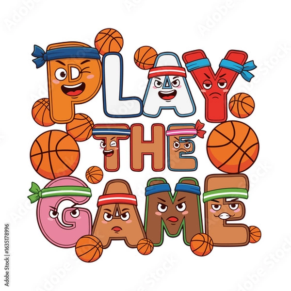 Obraz Playful Cartoon Characters Promoting Team Spirit in Basketball Game Design