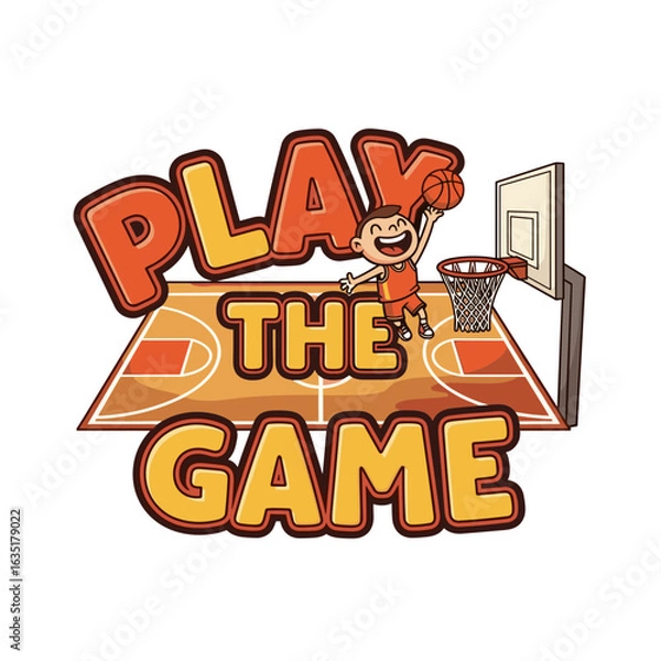 Obraz Cheerful Young Boy Playing Basketball and Enjoying the Game on a Colorful Court