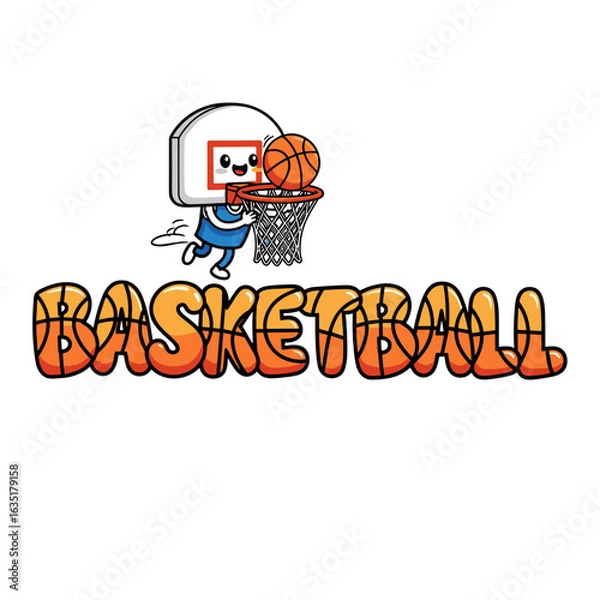 Obraz Playful Cartoon Character Shooting Basketball at a Hoop with Energetic Expression