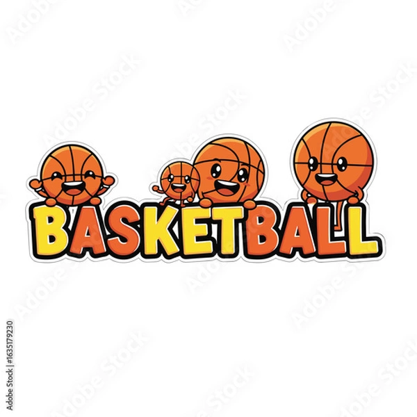 Obraz Cartoon Cute Basketball Characters Smiling and Playing Together in a Joyful Activity