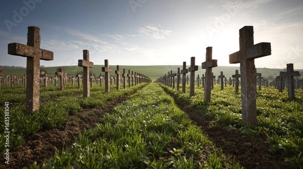 Obraz Rows of Crosses in a Field: A Serene Remembrance