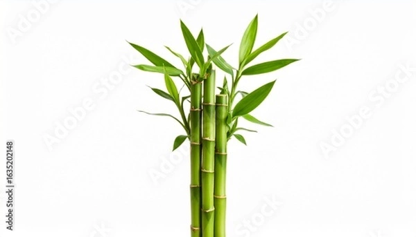 Obraz Vibrant green lucky bamboo plant with fresh leaves, isolated on a white background. A symbol of zen, growth, and tranquility.
