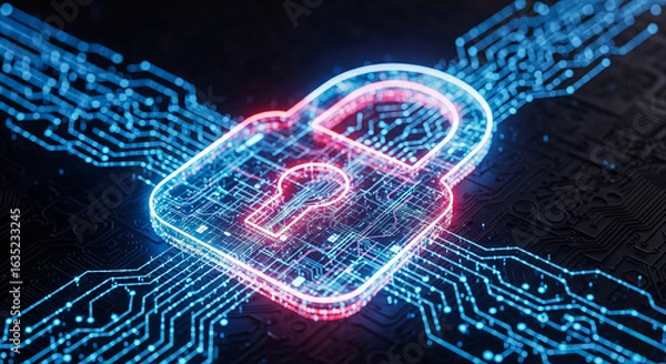 Fototapeta Cybersecurity concept padlock security digital data protection network safety technology lock internet access