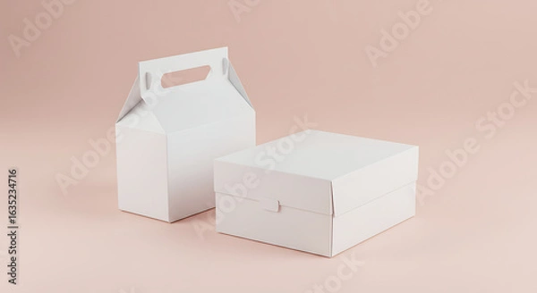 Fototapeta Minimalist White Boxes Packaging Solutions for Branding and Product Presentation on a Soft Pink Backdrop