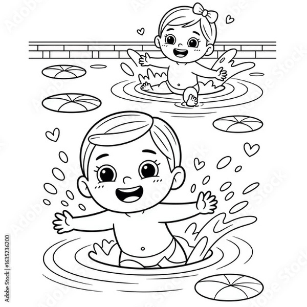 Fototapeta Big sister coloring book page for kids featuring fun illustrations