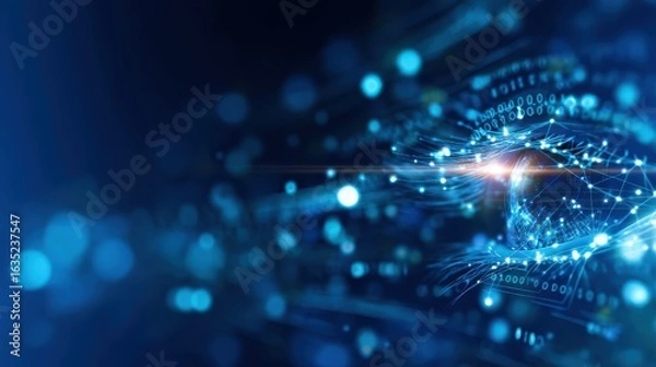 Obraz A futuristic, digital eye design featuring blue light and binary code, symbolizing technology and artificial intelligence.
