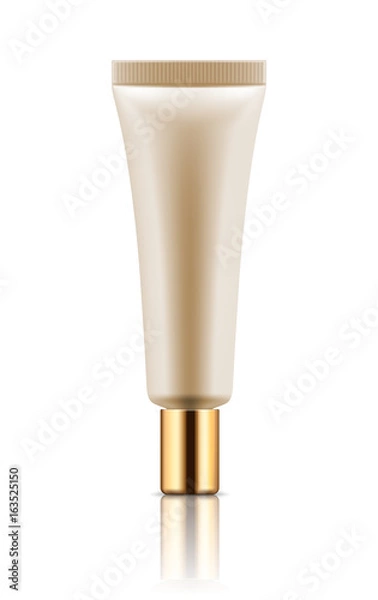 Fototapeta Vector blank template. Empty and clean tube with cap for cosmetic cream or body lotion. Realistic 3d white plastic container for care face and beauty skin or medical gel. Mock-up of package.