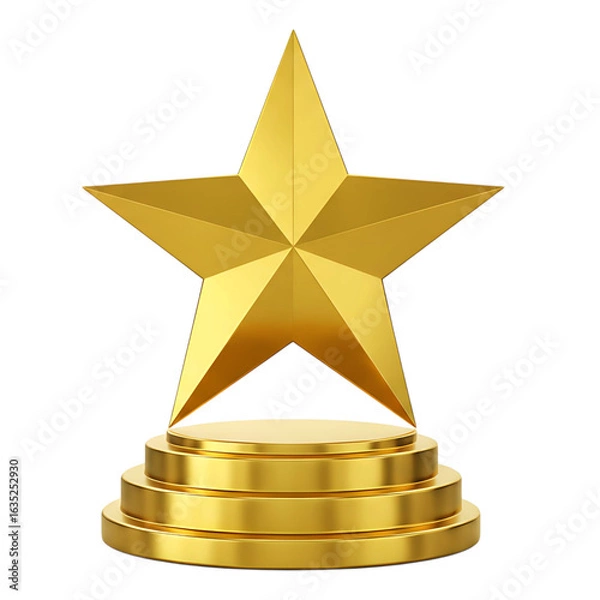 Obraz Golden star trophy on a tiered podium isolated on transparent background