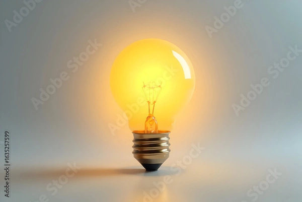 Fototapeta Glowing Lightbulb Illuminating in Warm Yellow Tones