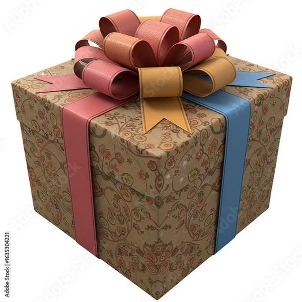 Fototapeta 3D Illustration Of A Wrapped Gift Box With Colorful Bow and Ribbons Isolated