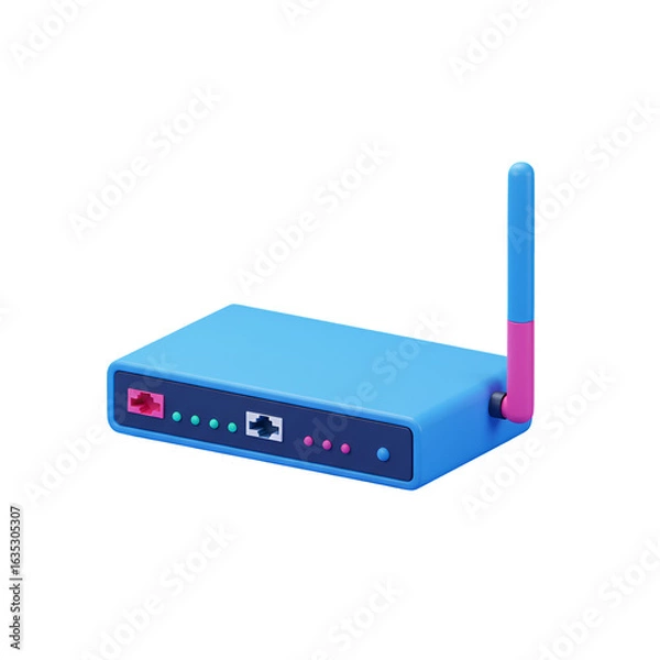 Fototapeta 3D Illustration Of Blue Router With Pink Antenna Isolated on Transparent Background