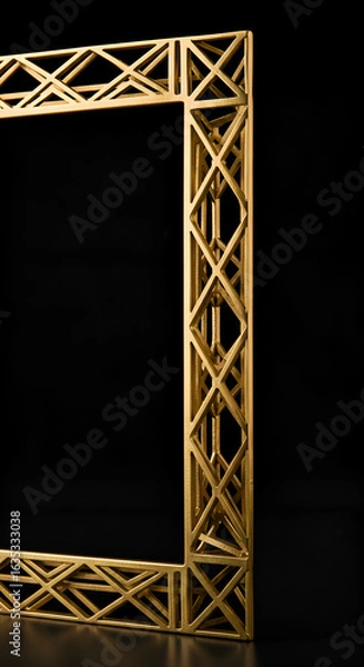 Fototapeta 3D Rendered Geometric Gold Structure Frame On Black Background