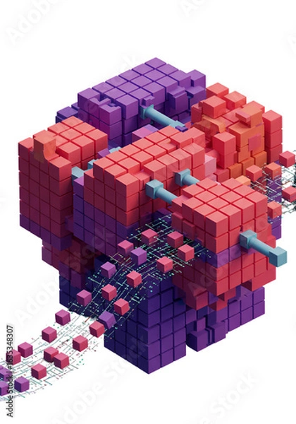Fototapeta Abstract 3D Cube Structure with Geometric Shapes and Digital Elements