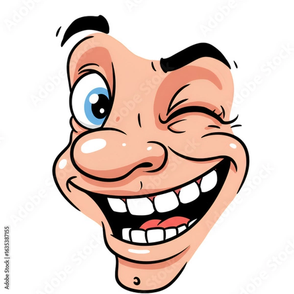 Fototapeta Cartoon Face Smiling and Winking with Blue Eyes Isolated Transparent Background