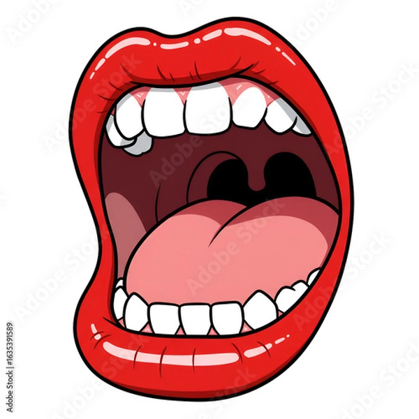 Fototapeta Cartoon Mouth Open Showing Red Lips and White Teeth Isolated Image