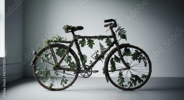 Fototapeta Rustic bike adorned with foliage