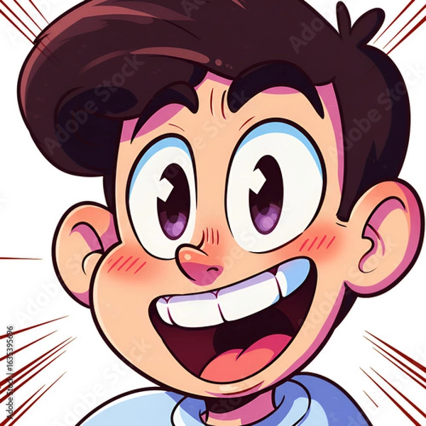 Obraz Cheerful Cartoon Boy Portrait With Smiling Face And Transparent Background Illustration