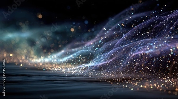 Fototapeta Shiny stars glitter and particles falling and light flare animation new year and christmas social media blue motion background