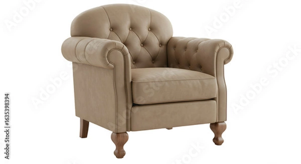 Obraz Classic Beige Tufted Armchair Isolated On Transparent Background 3D Render