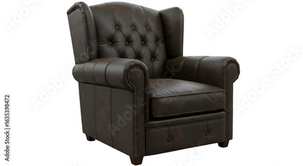 Obraz Classic Brown Leather Armchair Isolated on Transparent Background 3D Illustration