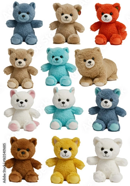 Fototapeta Collection Of Teddy Bears On Transparent Background Soft Plush Toys