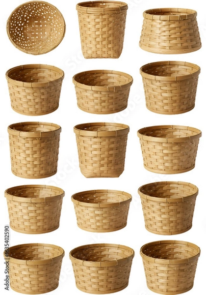 Obraz Collection Of Woven Brown Baskets On Transparent Background