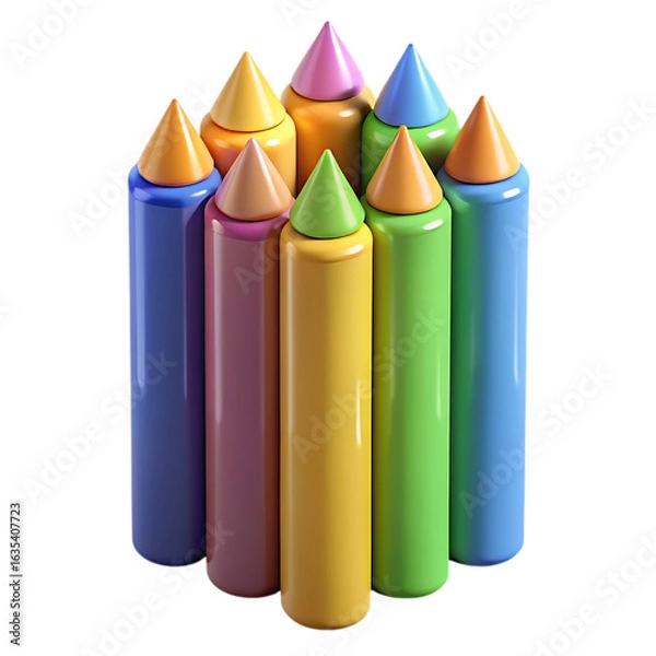 Obraz Collection of brightly colored crayons arranged in a circular pattern against a black background