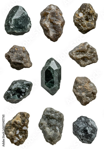 Fototapeta Collection Of Gemstones And Crystals Isolated On A Black Transparent Background