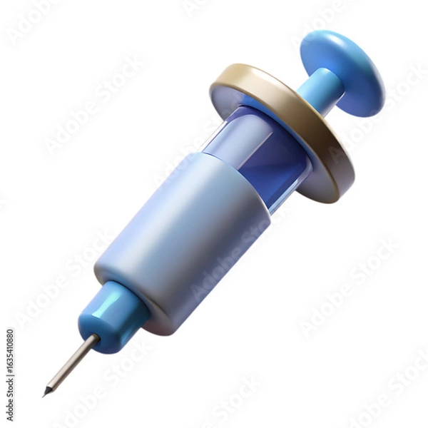 Obraz Close up of a medical syringe with a blue plunger and needle against a black background