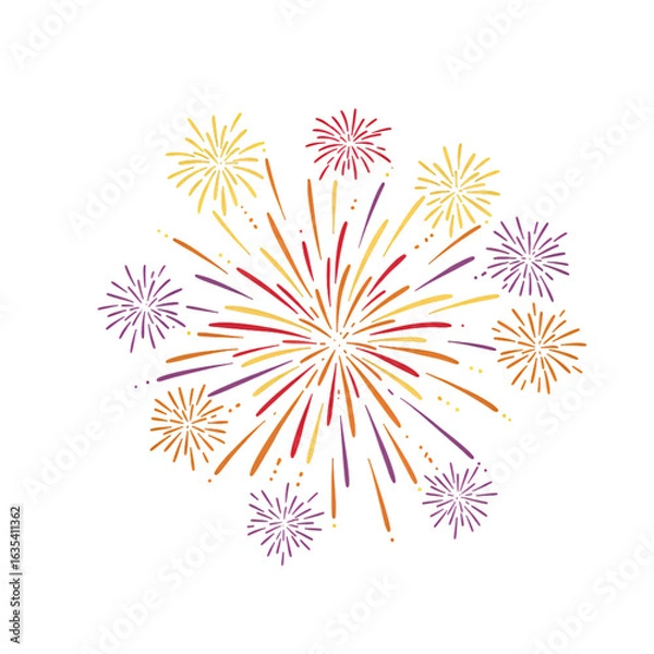Fototapeta Colorful Fireworks Display Against Black Isolated Background Illustration