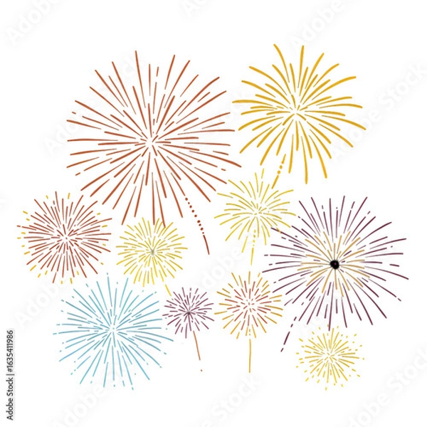 Fototapeta Colorful Fireworks Illustration Against A Black Transparent Background