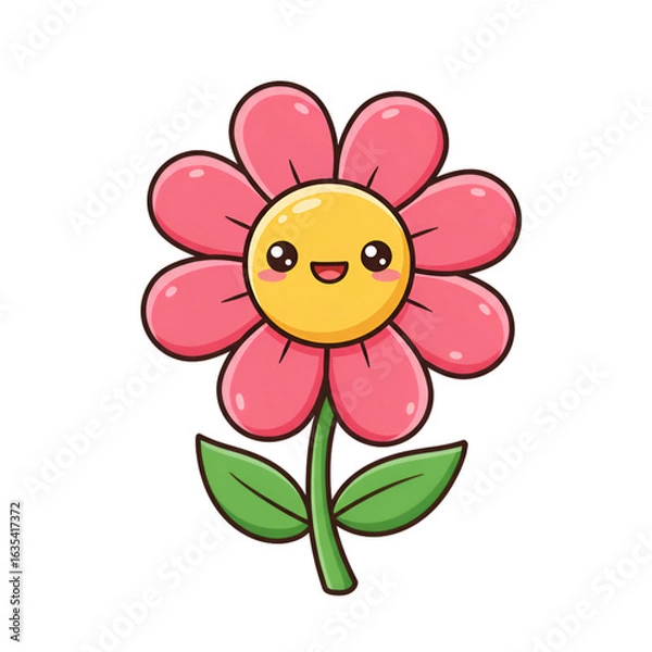 Obraz Cute Cartoon Flower Illustration With Smiling Face Isolated On Transparent Background