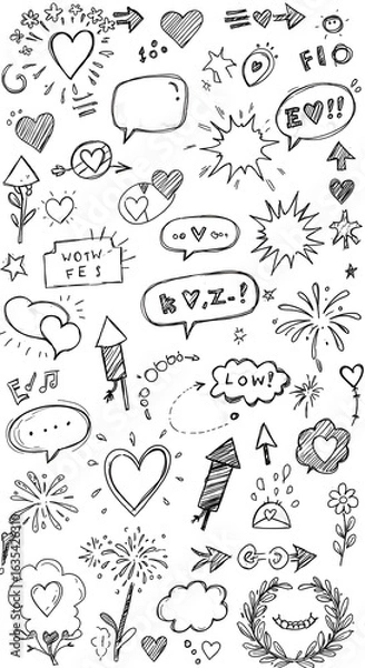 Fototapeta Hand Drawn Doodle Set Black And White Sketch Isolated Transparent Background