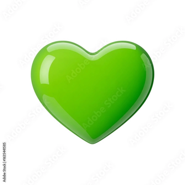 Fototapeta Glossy green heart shape isolated on transparent background