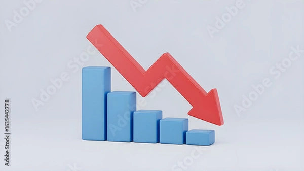 Obraz Declining Trend Graph with Red Arrow