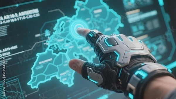 Obraz Futuristic Glove Interacting with Digital Map Interface