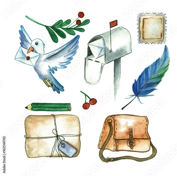 Obraz Watercolor set of post elements