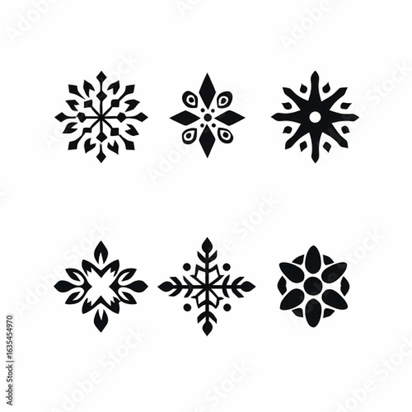 Obraz Assorted snowflakes in silhouette showcase winter's unique ice crystals embodying holiday spirit and frosty beauty in a minimalist design
