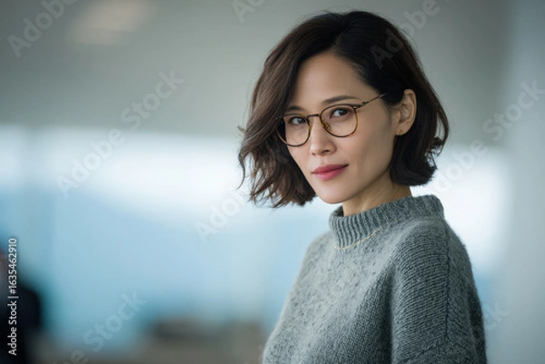 Obraz female ai wearing glasses emanating confidence and intelligence in professional setting